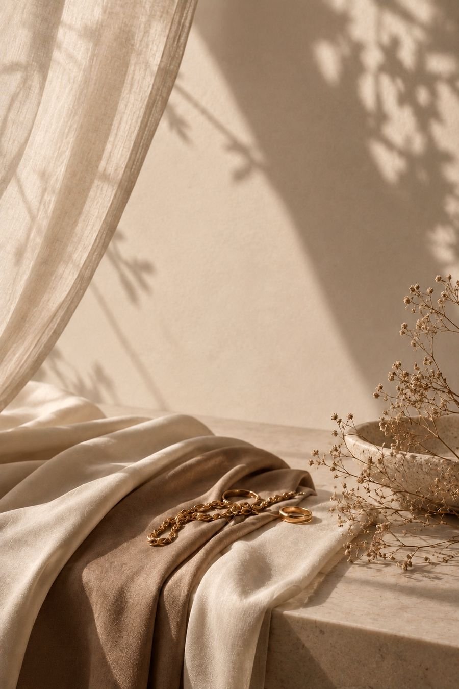 Silk and stone in warm afternoon light